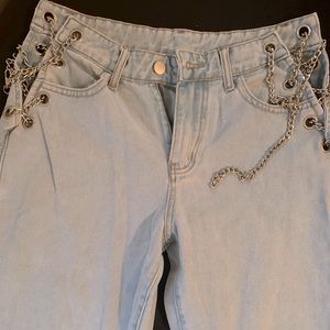 Light denim chain pants